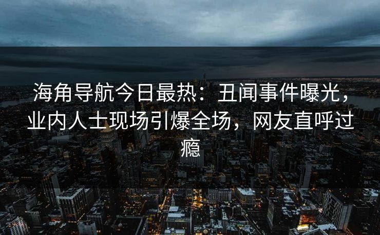 海角导航今日最热：丑闻事件曝光，业内人士现场引爆全场，网友直呼过瘾