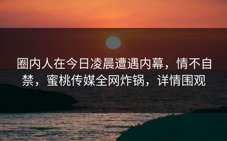 圈内人在今日凌晨遭遇内幕，情不自禁，蜜桃传媒全网炸锅，详情围观