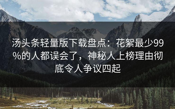 汤头条轻量版下载盘点：花絮最少99%的人都误会了，神秘人上榜理由彻底令人争议四起