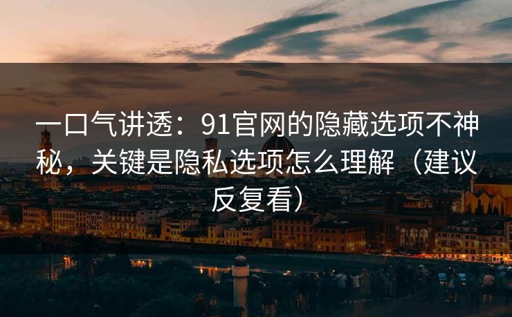 一口气讲透：91官网的隐藏选项不神秘，关键是隐私选项怎么理解（建议反复看）